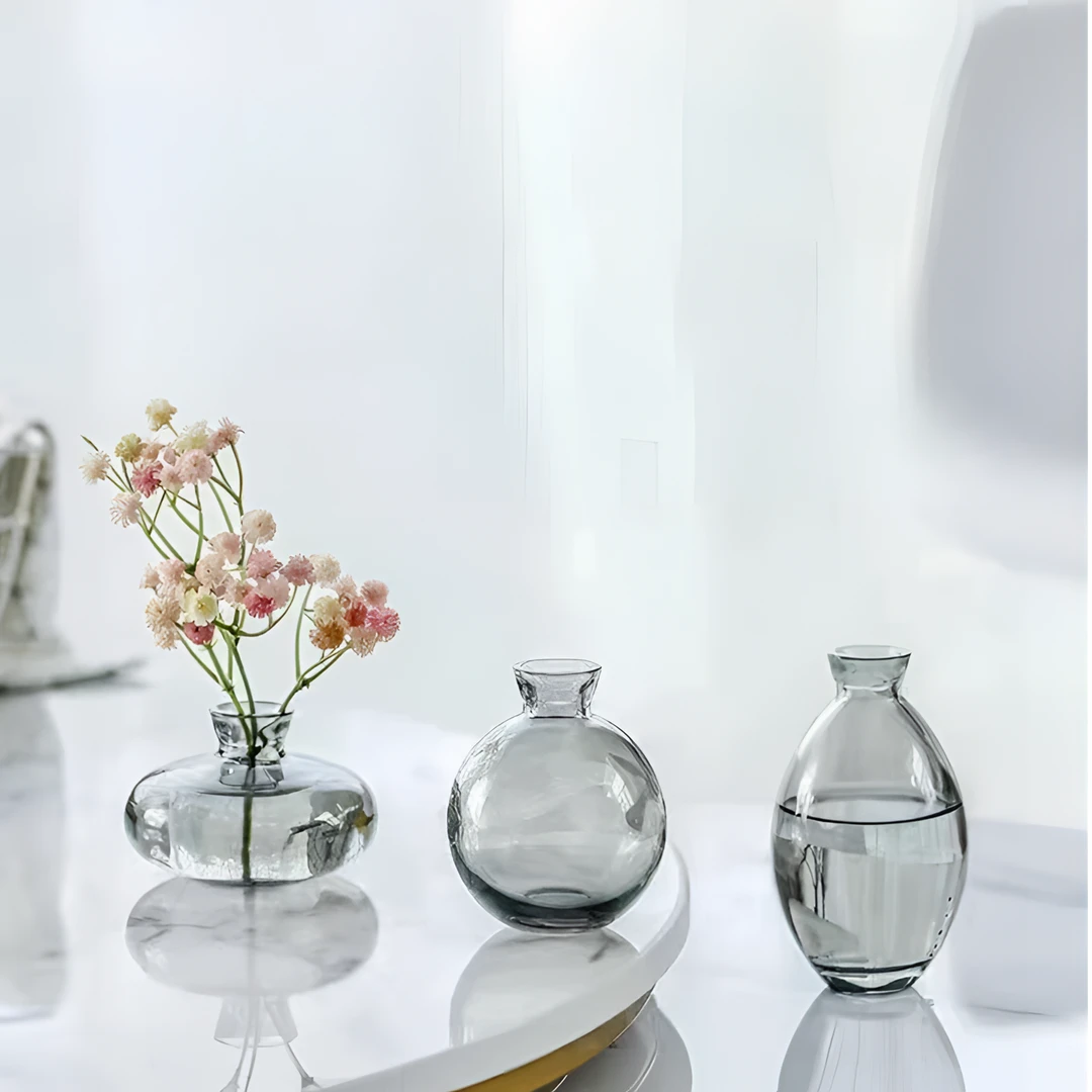 三件套精致轻奢迷你小花瓶套装工艺摆设桌面透明鲜花客厅装饰水培