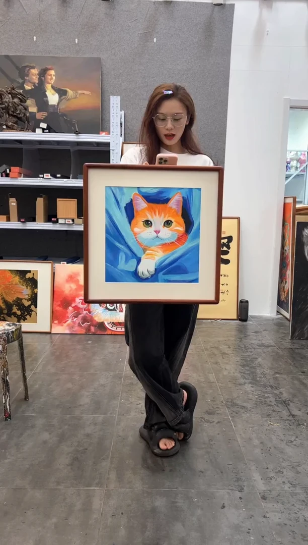 丙烯画a**A丫丫老师蓝色小猫方框