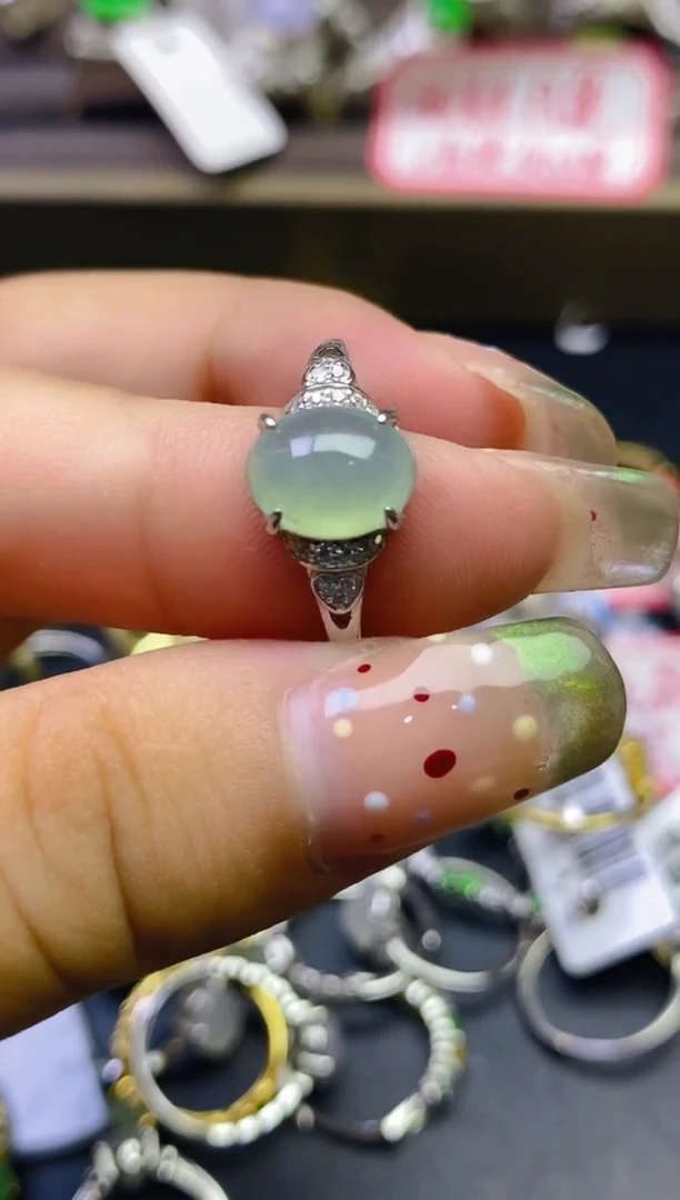 翡翠戒指银S925镶嵌百内无证书