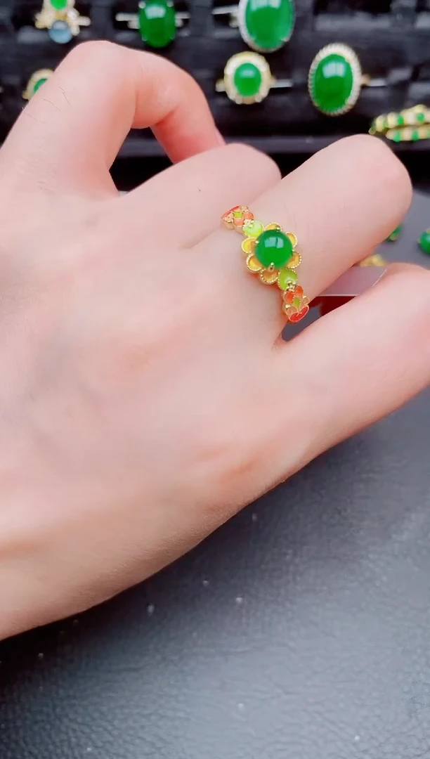 翡翠戒指银S925镶嵌天然a货翡翠434