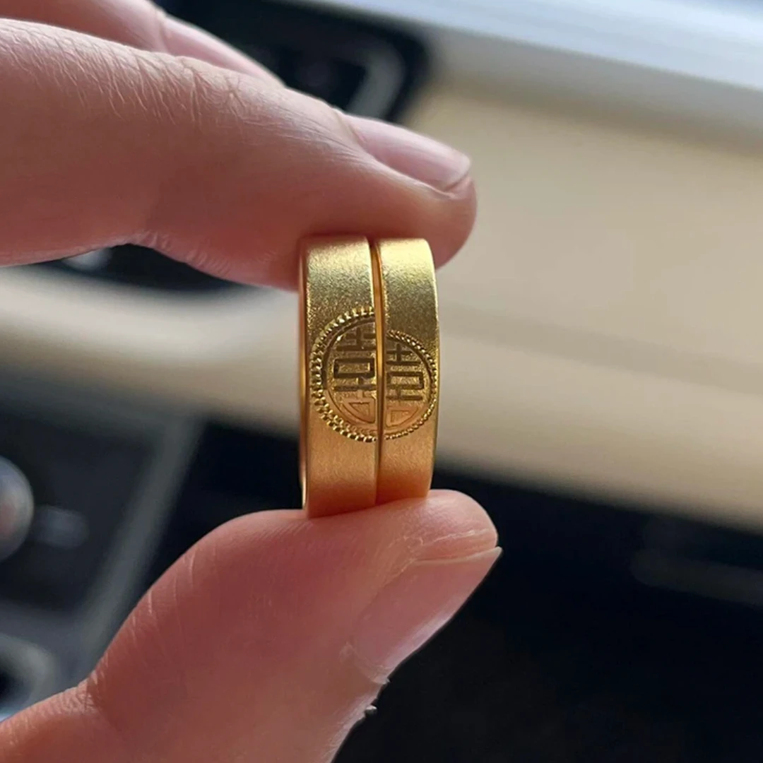 瑞诺黄金双喜戒指男女款足金999喜字情侣黄金对戒520礼物送女友