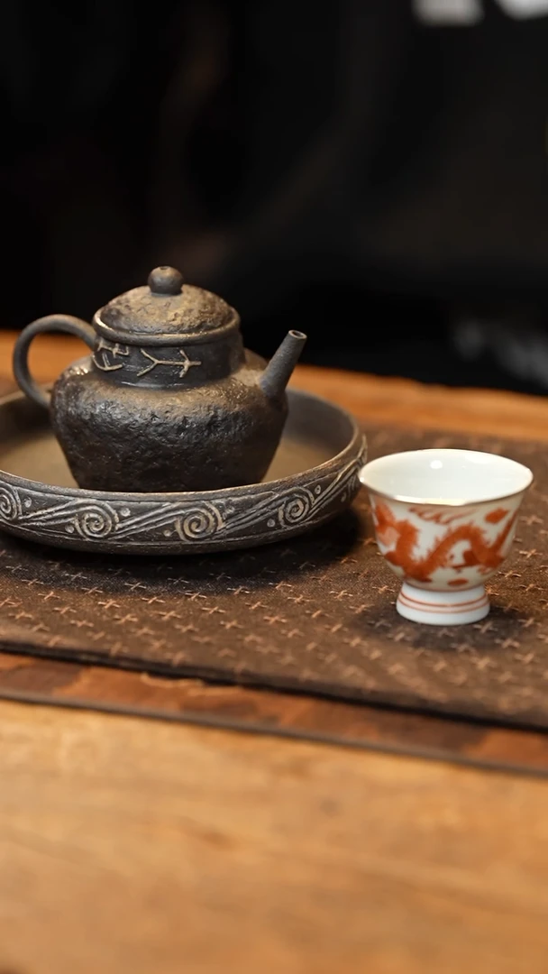 【闪购商品】【有茶器】木言紫砂手捏壶加壶承矾红杯