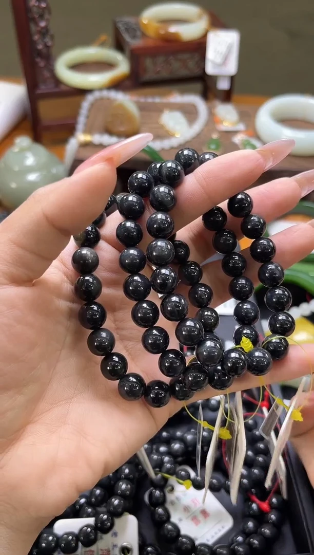 未镶嵌手串和田玉卡10毛毛矿 圆珠 多样性发一