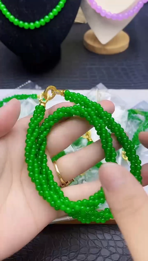 翡翠未镶嵌颈饰小米三圈扭扭项链