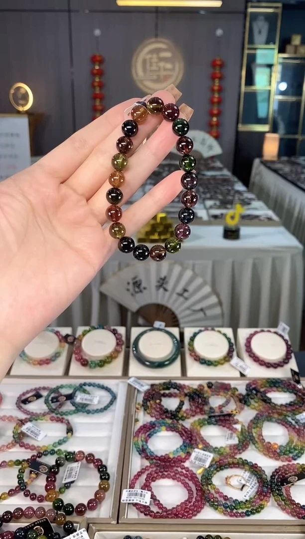 未镶嵌收藏级老矿碧玺黑糖多宝净体单圈手串9mm碧玺dan一物一证