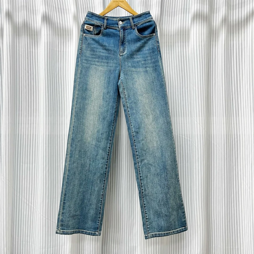 【萨拉迪恩】蓝色高腰显瘦牛仔裤休闲百搭时尚