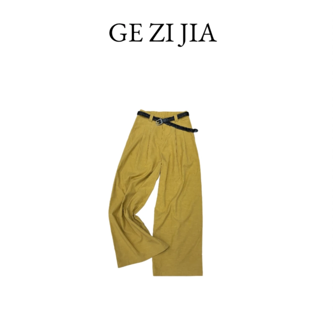 【格子家】设计款夏季气质轻奢百搭高腰编织腰带直筒裤A912