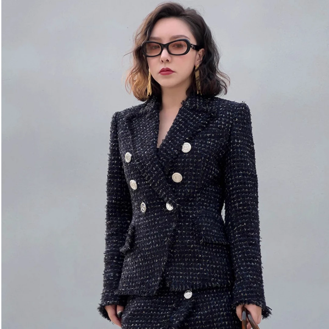 Z老板波曼经典优雅小西装女华丽小香风丝光闪光泽质感贵气外套女