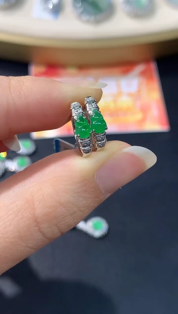 18K金镶嵌翡翠耳饰A384|多样性发其一|2380