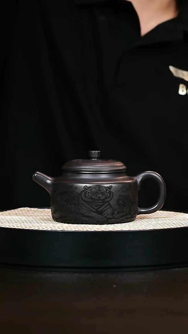 紫砂茶宠石黄五福临门德钟紫砂壶