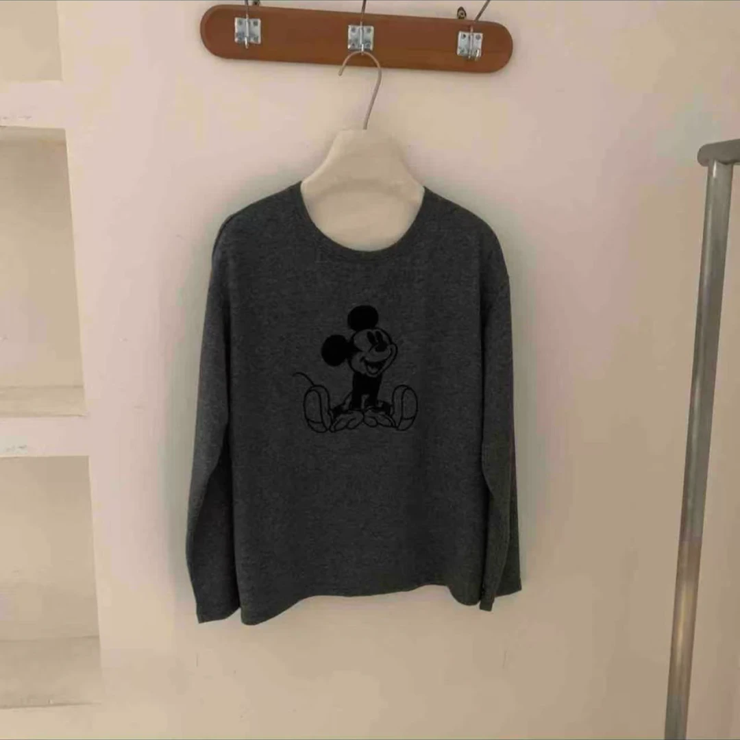 YD-韩系！坐躺米奇打底衫25秋冬新款宽松版印花长袖T恤打底衫女