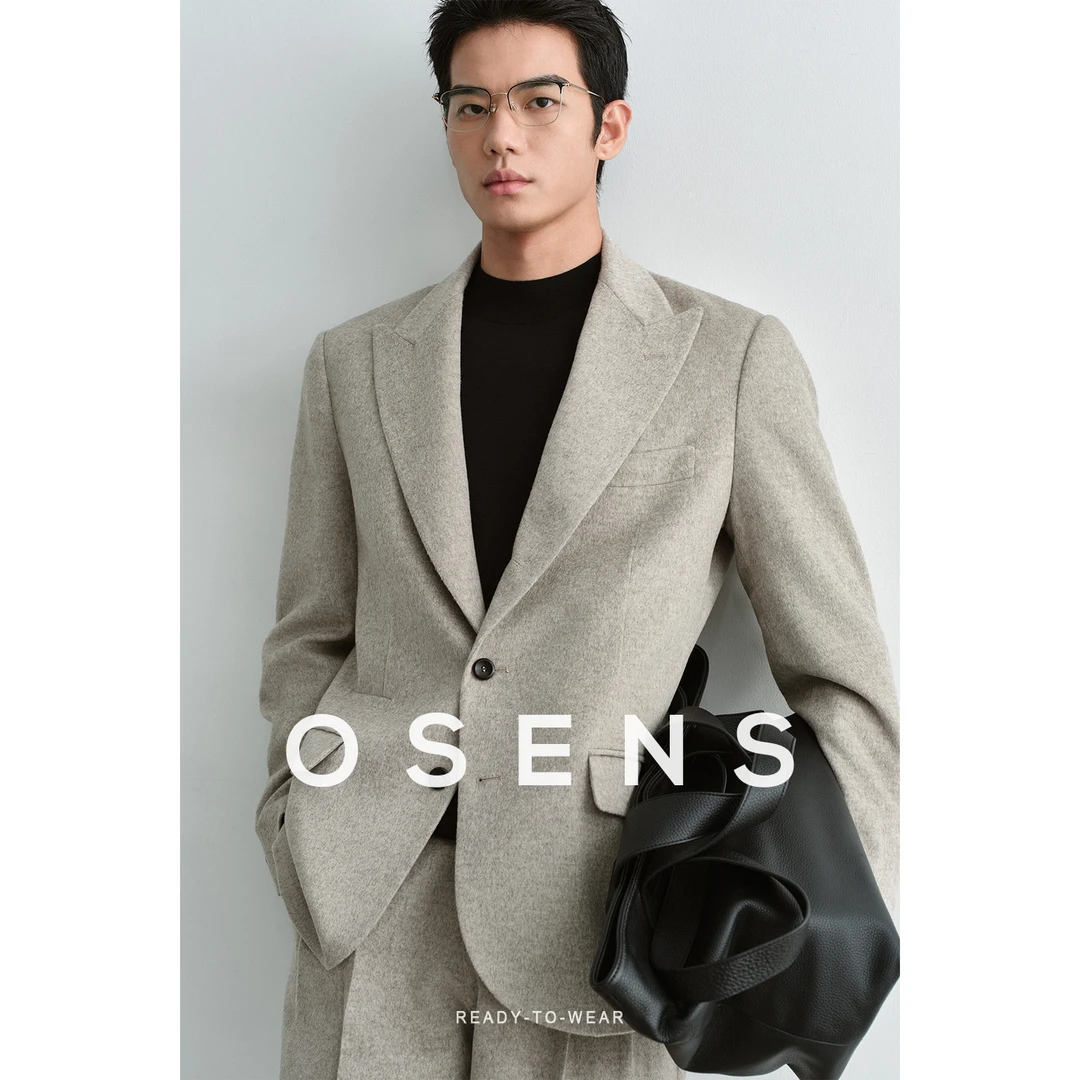 OSENS 河西零染100%羊毛合体经典意式垫肩单面呢西装外套男冬