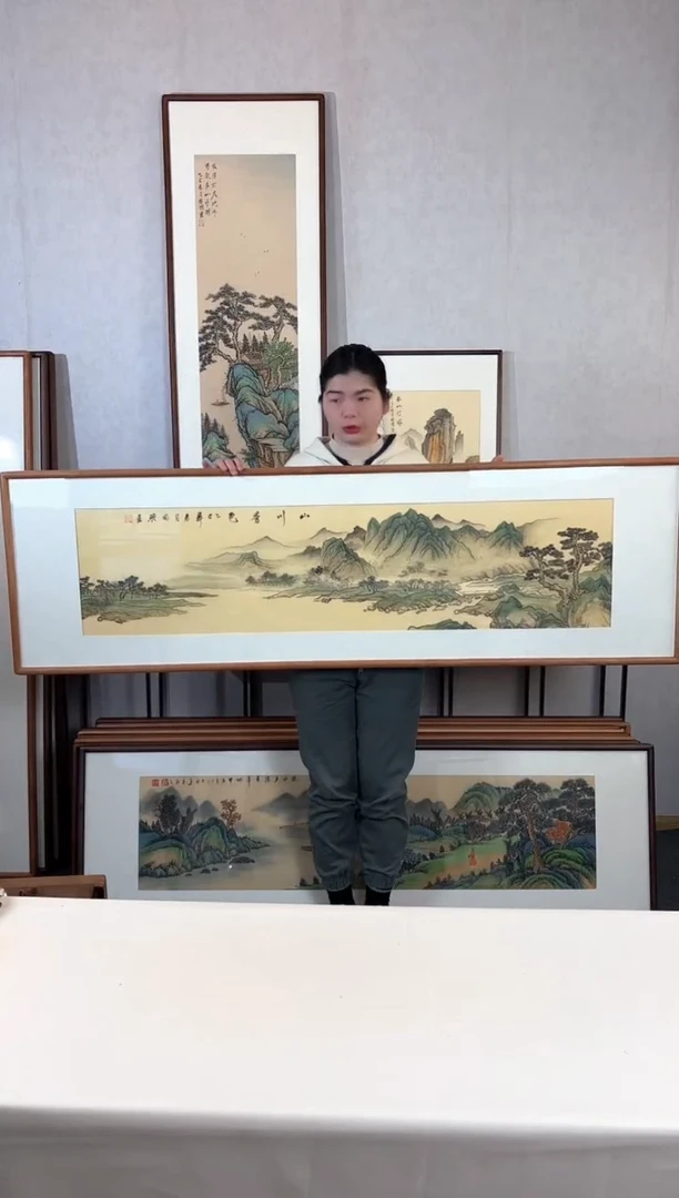 【闪购商品】国画手绘*山川秀色*52*172cm实木框
