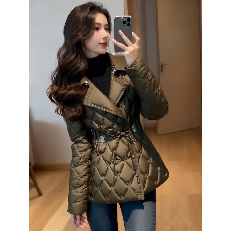 版型巨好看的韩系保暖绿色收腰设计棉服厚外套女装冬季显瘦不臃肿