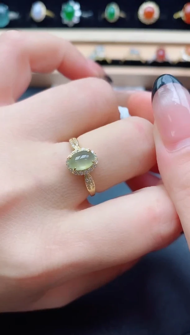 翡翠戒指银S925镶嵌50