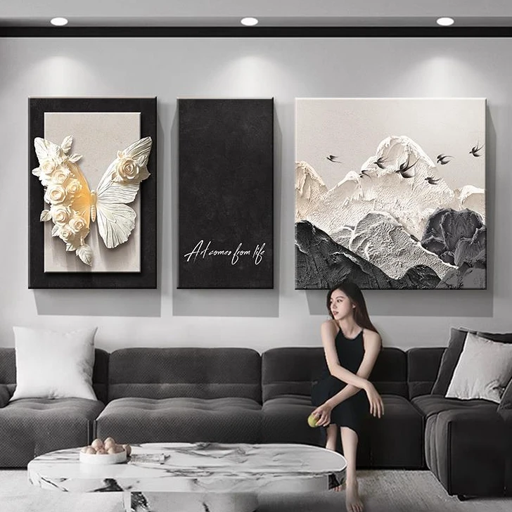 现代抽象客厅装饰画黑白简约高级感沙发背景墙挂画2025新款壁画