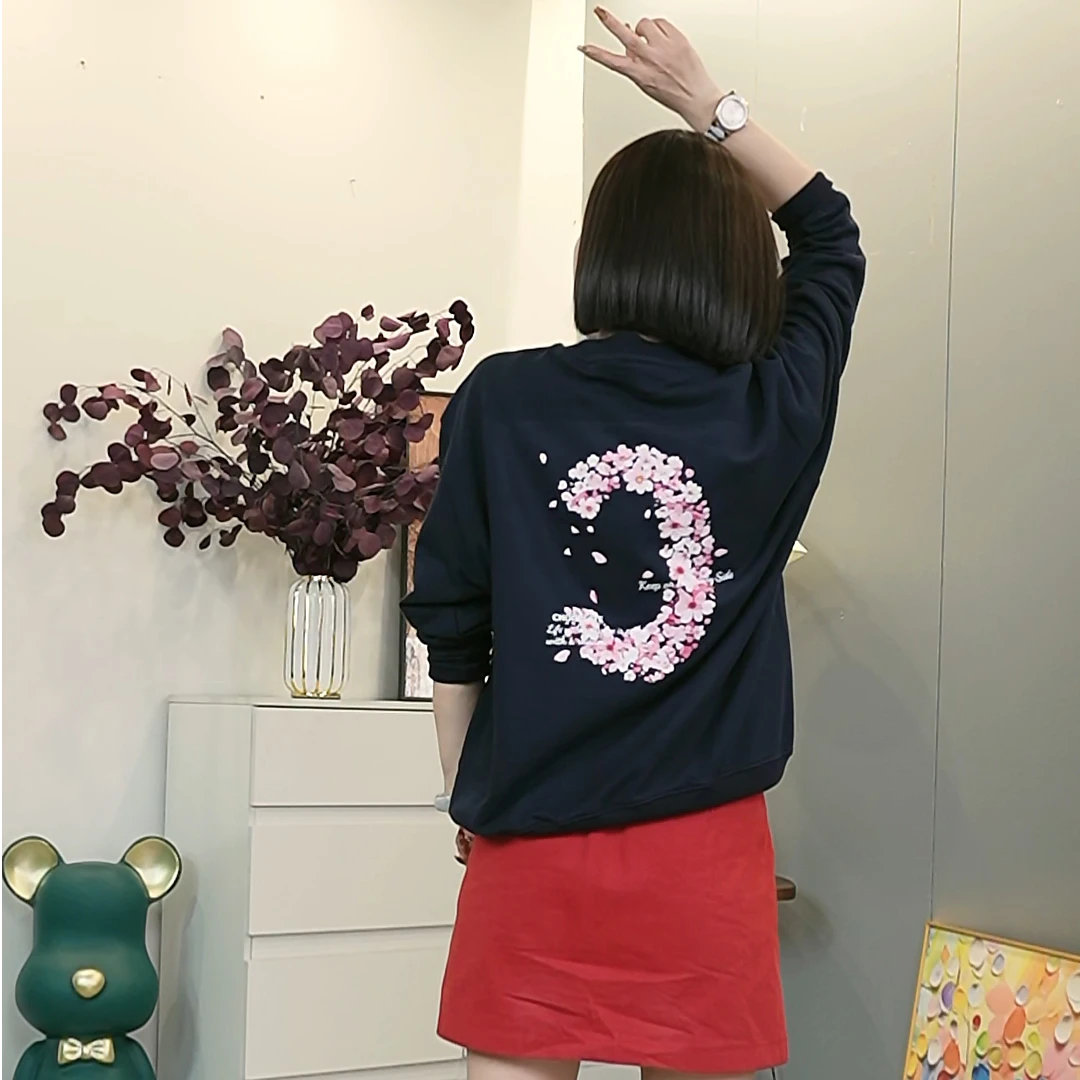 【花朵粉C】纯棉美式复古无帽卫衣秋冬慵懒oversize圆领上衣