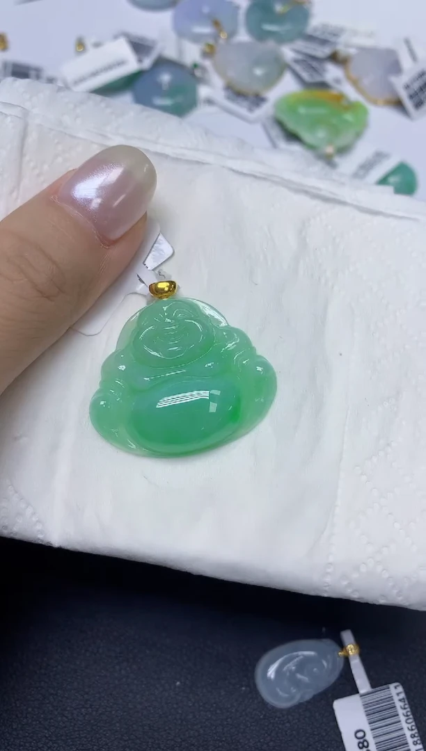 翡翠18K金镶嵌颈饰天然缅甸翡翠A货