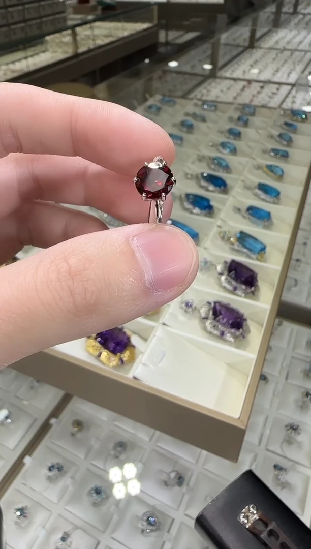 银S925镶嵌戒指石榴石8mm戒指简约款