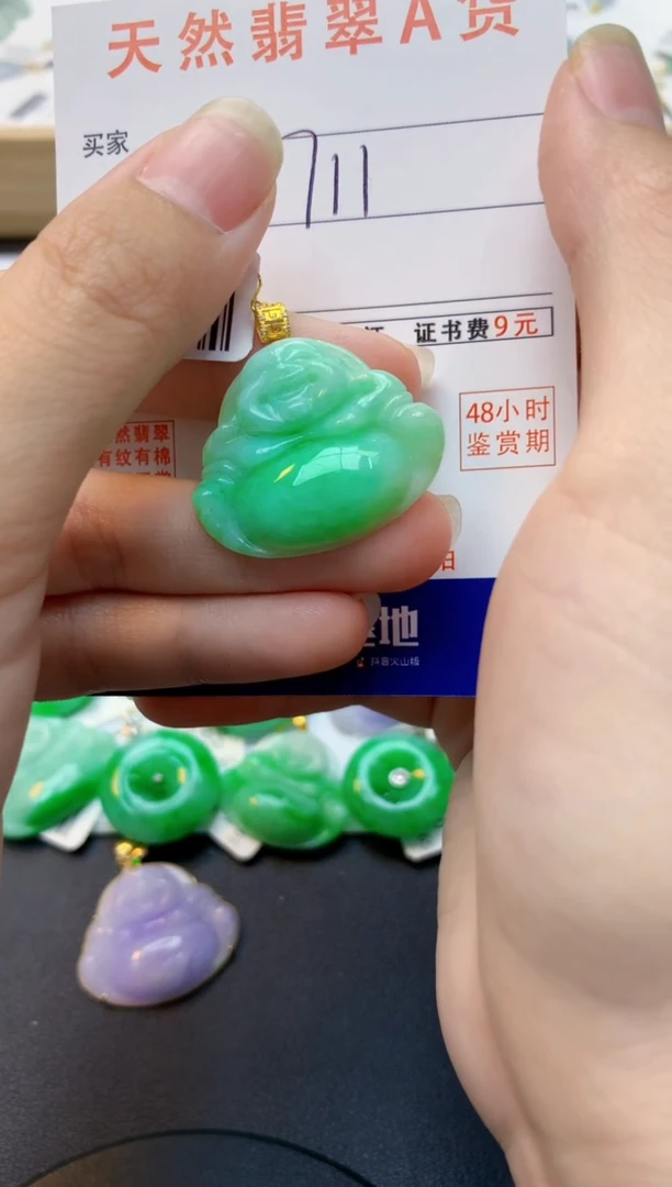 颈饰18K金镶嵌翡翠天然缅甸A货翡翠百元以上9元证书费自理