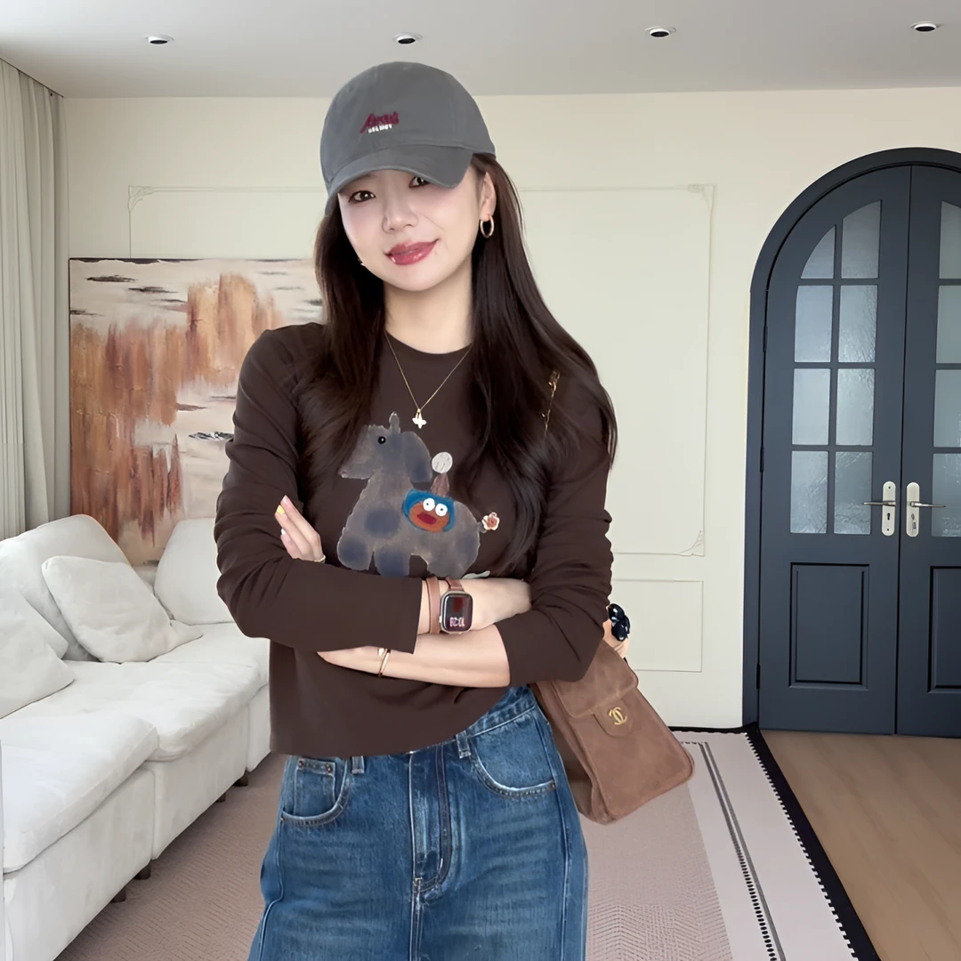 【余欢欢】秋季休闲时尚圆领长袖小狗T恤-YHW50679