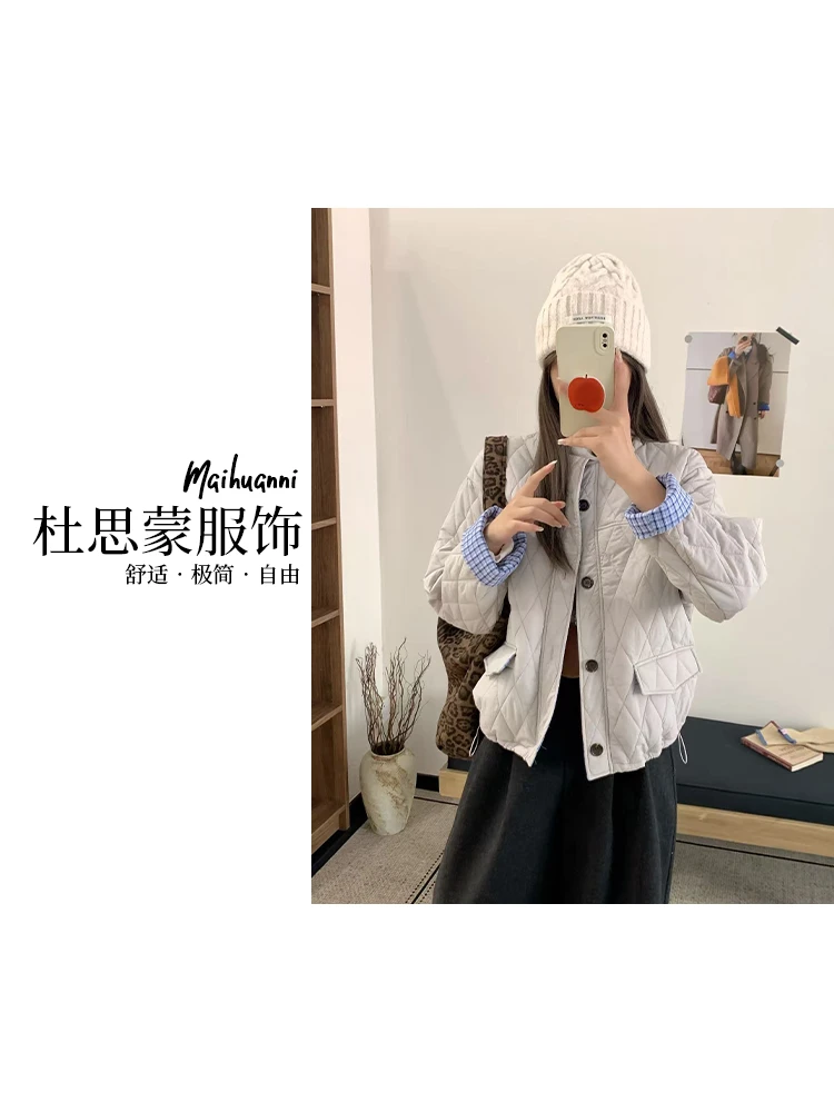 (杜思蒙服饰)A2316-【宝藏衣橱】韩系休闲时尚设计感菱形格棉服