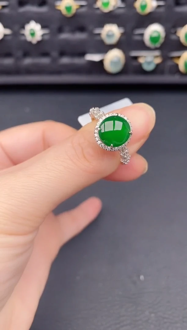 银S925镶嵌戒指翡翠天然a货翡翠209