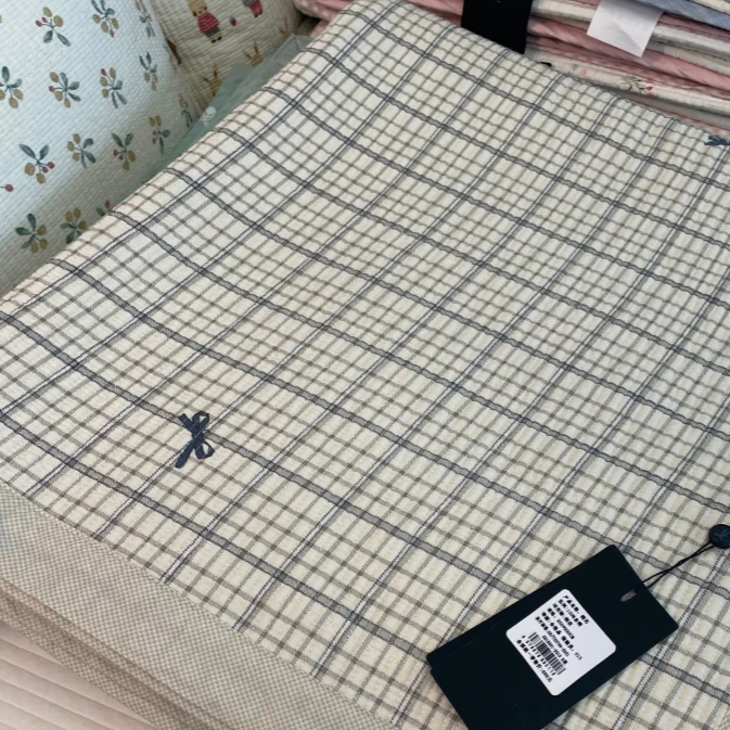 【京かわ会社】A类云纱棉床盖 200*230cm 灰小格