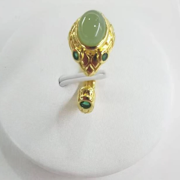 （库存处理）-高定珠宝和田玉碧玉镶嵌设计款蛇戒A472