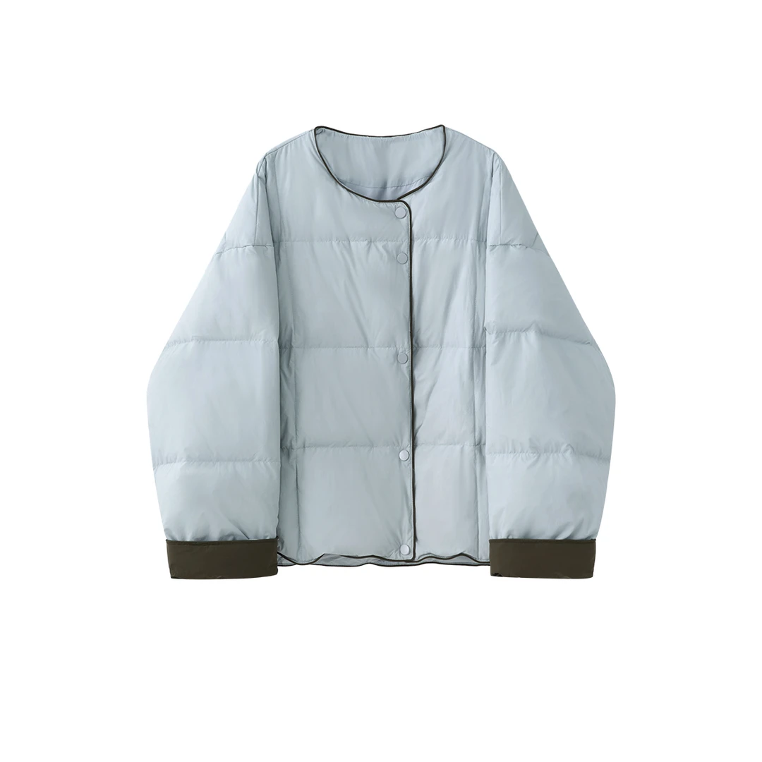 （清货）冬季撞色圆领棉服外套女上衣6901