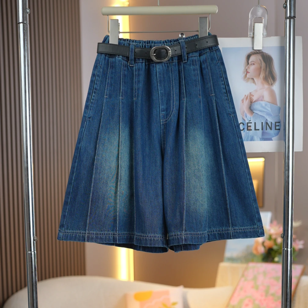 女童拼接百褶裙裤2025夏季新款中大童时尚百搭儿童洋气牛仔五分裤