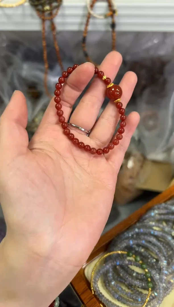 【闪购商品】玛瑙/玉髓手链未镶嵌玉化冰红玛瑙顶珠款手链[3664]