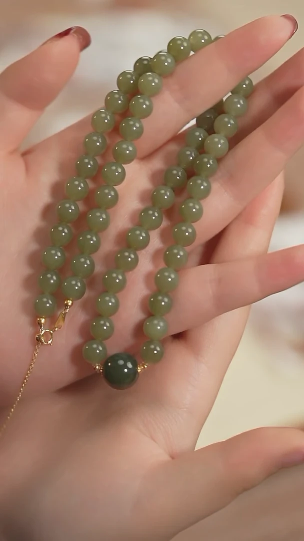 【闪购商品】和田玉项链未镶嵌【海边】晴水和田 湖水绿顶珠项链