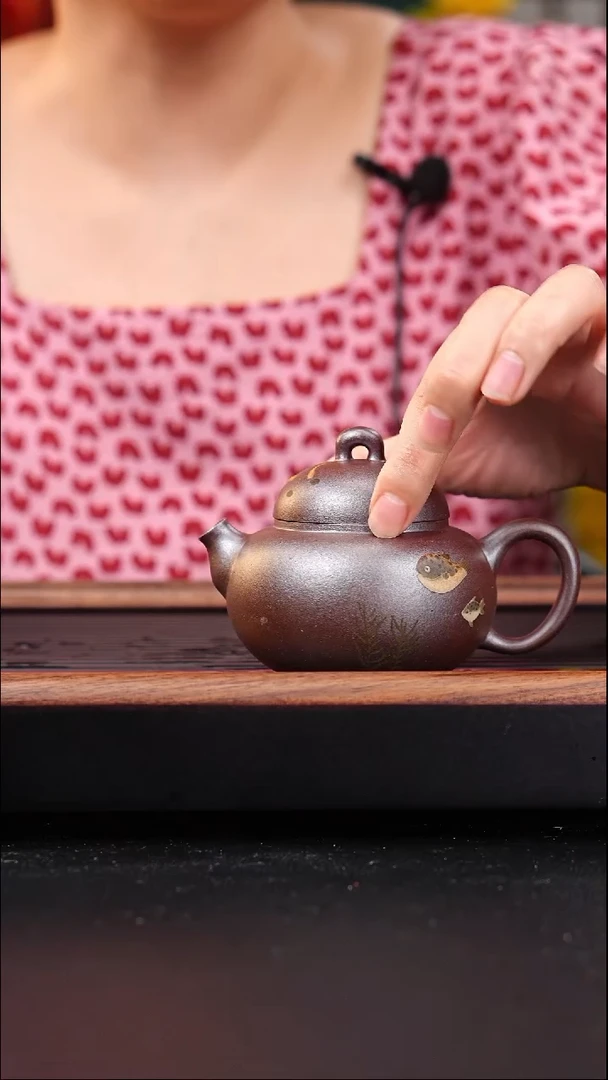 茶壶紫砂红皮龙柴烧河豚壶泥绘