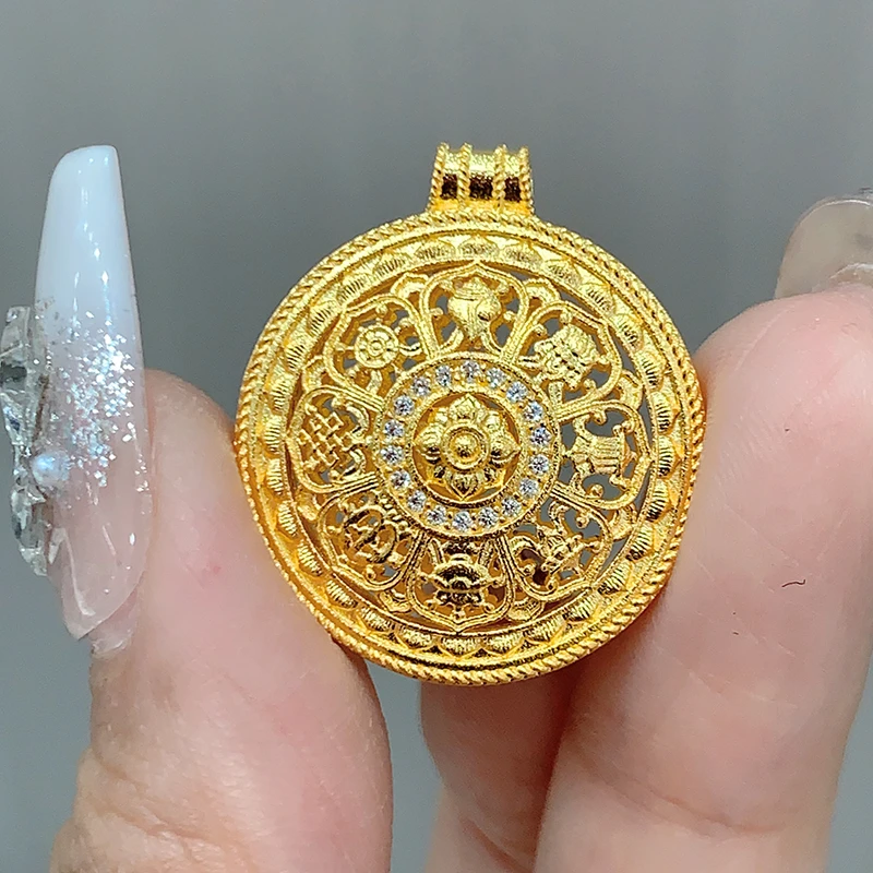 吊坠足银 镶钻小八宝罗盘点钻吊坠-XQDZ0005