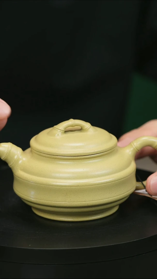 茶壶紫砂源**业H1955陆老师本绿双线竹鼓