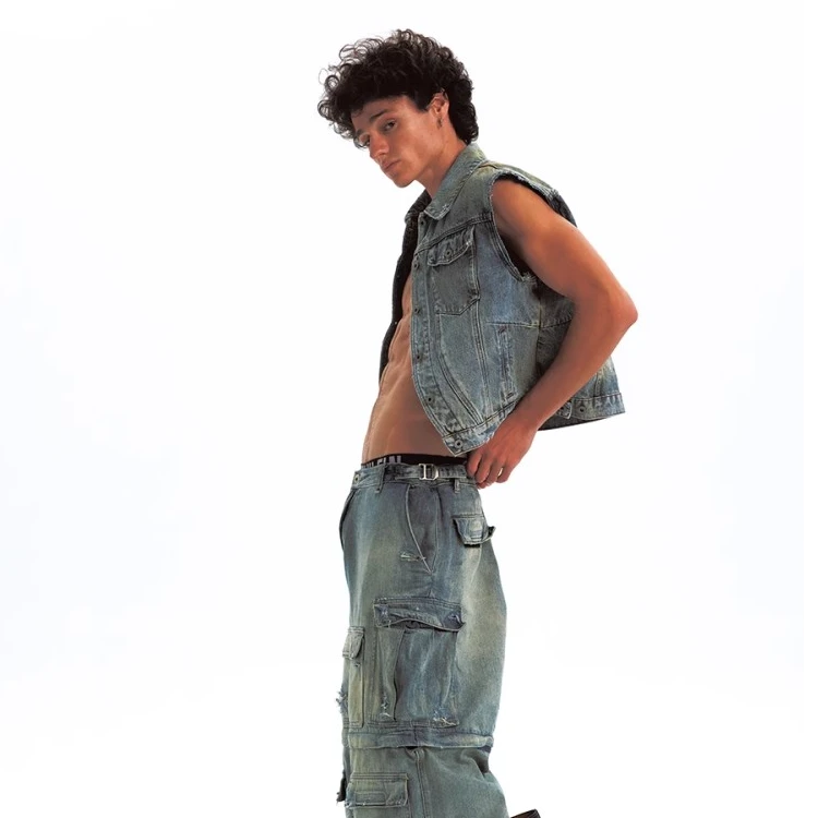 4TRA 25SS 破坏重磅水洗牛仔中裤