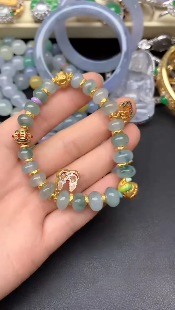 足金镶嵌手串翡翠287-雪姐翡翠天天见