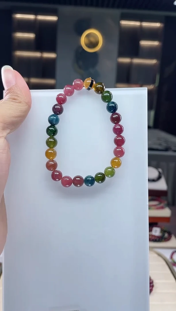 未镶嵌老矿碧玺彩虹单圈手串7mm+碧玺 多样性发一条）Q