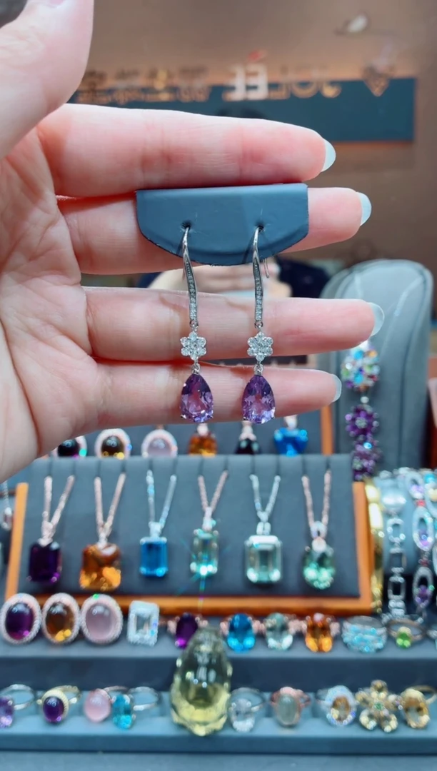 水晶耳饰银S925镶嵌水晶耳饰