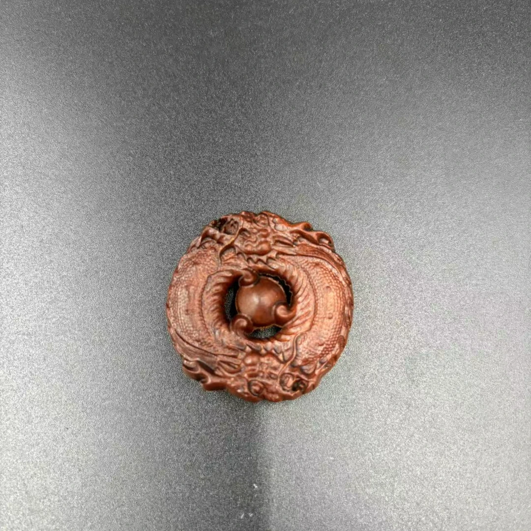 雷击枣木双龙秀珠平安扣挂牌