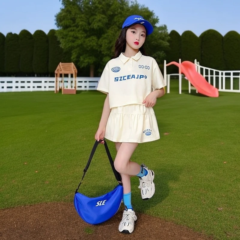 女童夏装套装儿童Polo衫学院风夏季短袖短裙中大童休闲韩版两件套