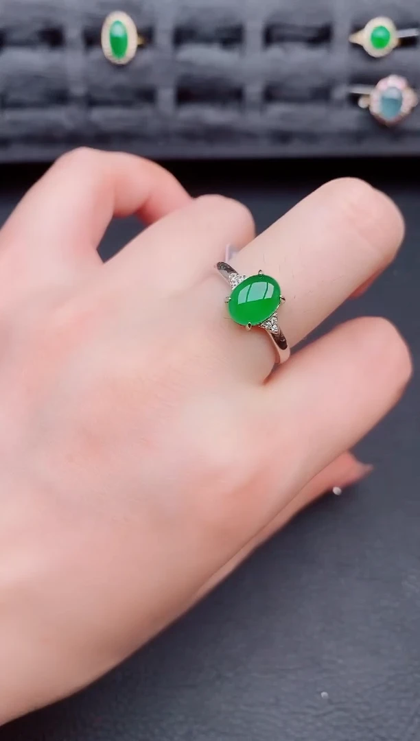 翡翠戒指银S925镶嵌天然a货翡翠170