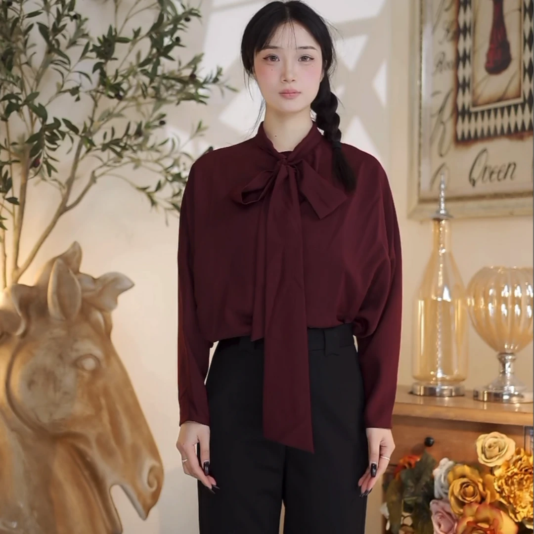 D-HARRY/迪哈利酒红色衬衣2022冬款深红DH224R95807D