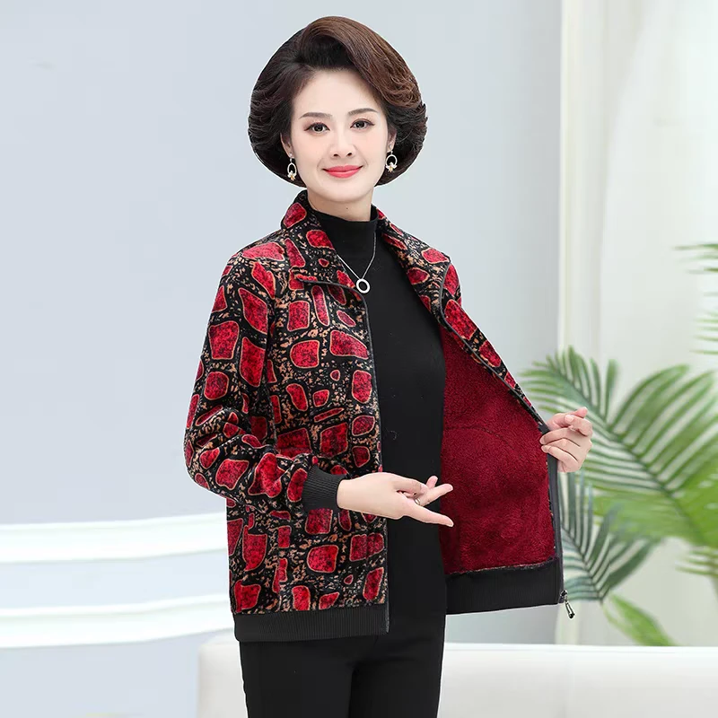 中老年妈妈装大码摇粒绒卫衣秋冬保暖休闲外套
