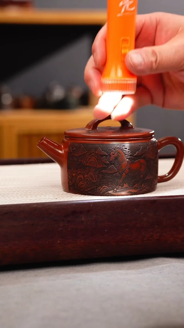 茶壶紫砂龙血砂 汉瓦 刻马