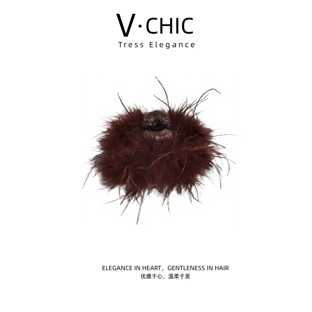 V-CHIC 棕红色羽毛抓夹高级感显发量神器发饰