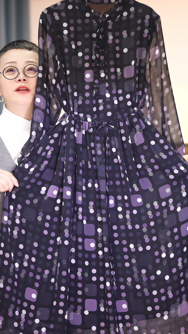 F191【普罗旺斯星空紫波点】新款高定轻奢连衣裙印花时尚碎花显瘦