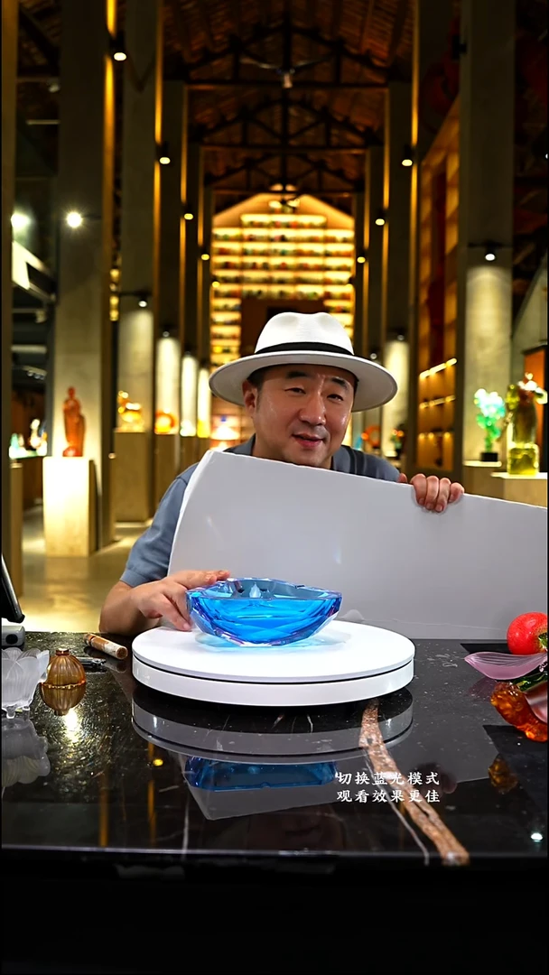 琉璃摆件0101015-1紫罗兰宝石蓝刻面雪茄缸