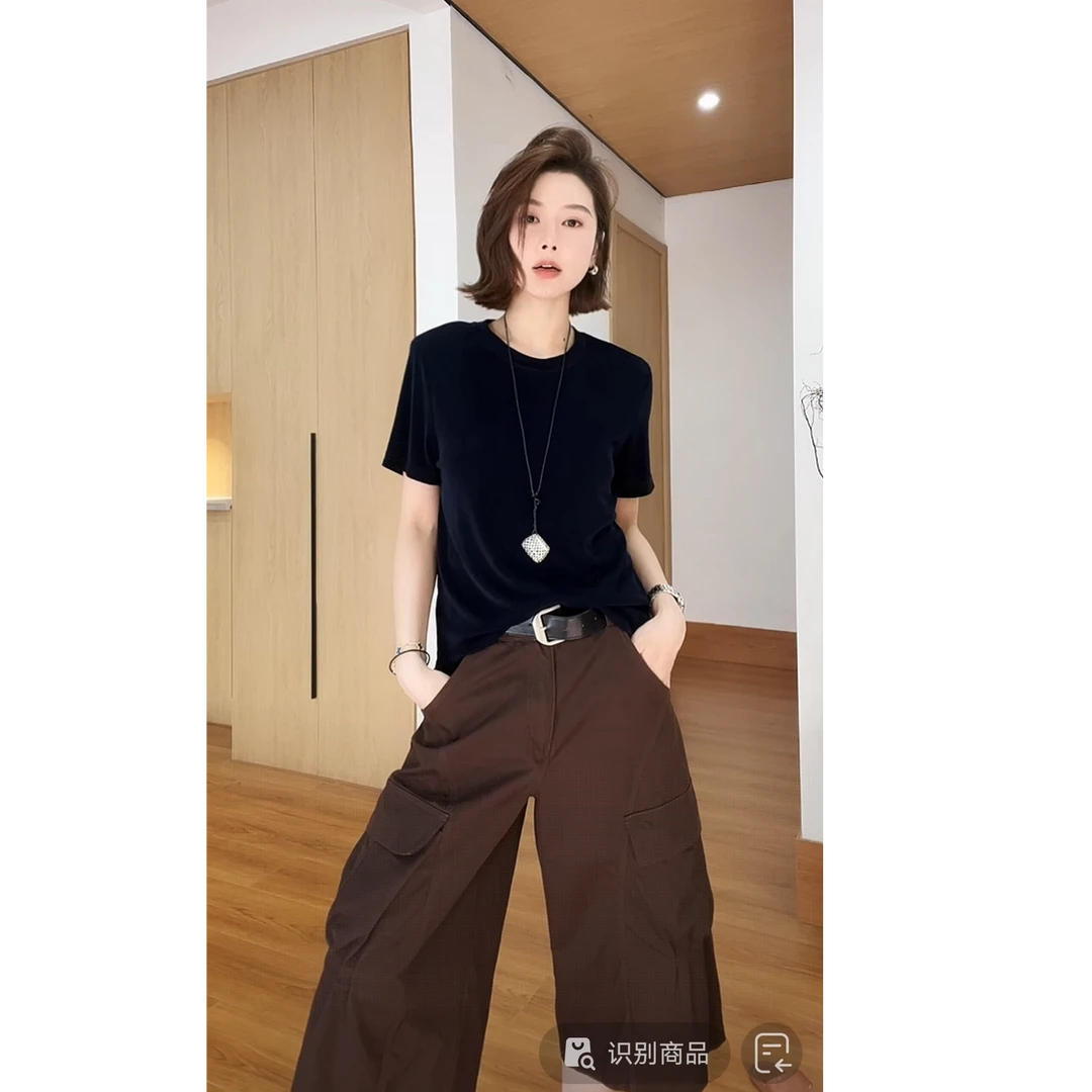 YYOUHAN 2025夏款小众设计极简风休闲百搭醋酸超模T恤 2504C2068